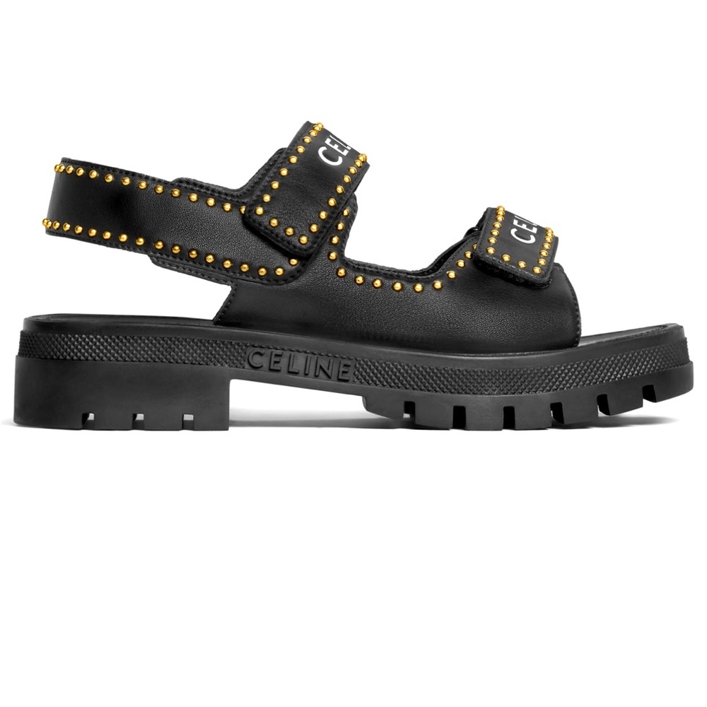 CELINE LEO STUDDED CHUNKY SANDAL IN CALFSKIN BLACK Brand New 38
